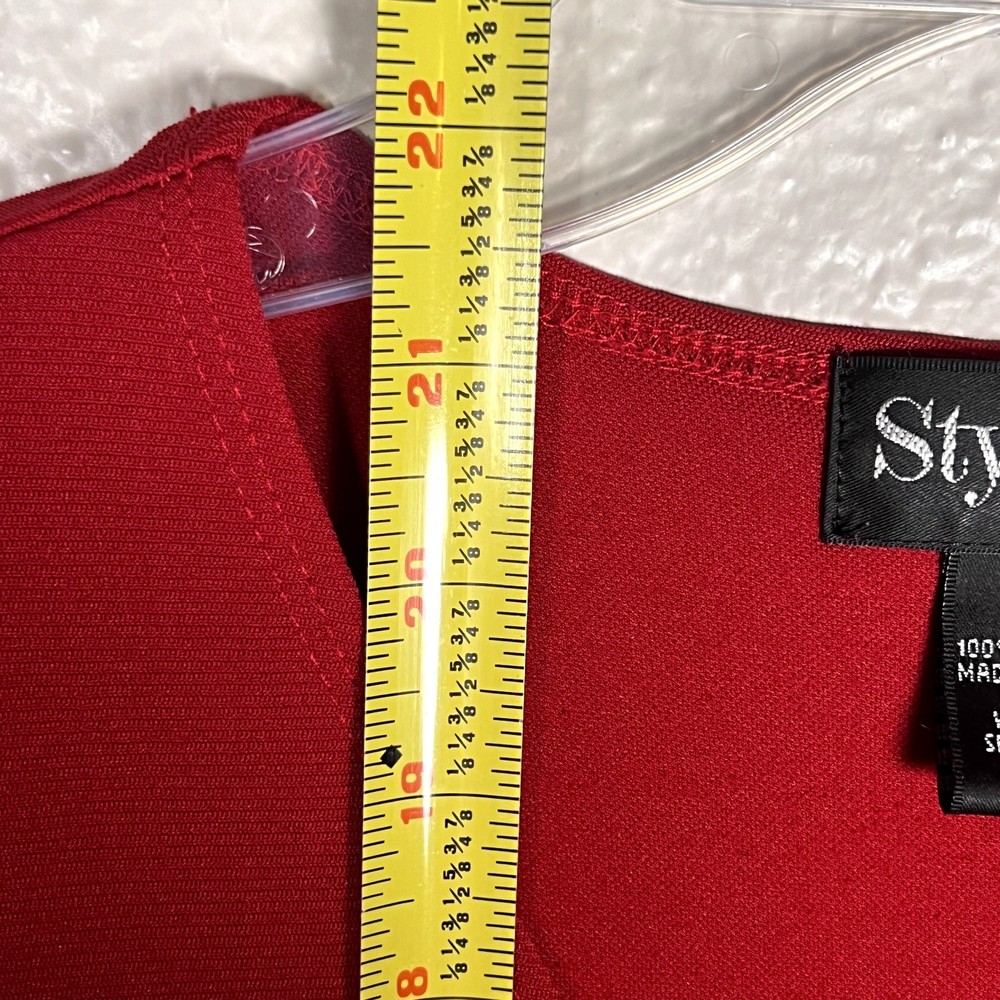 Style & Co Sz PS V-Neck Blouse Red 3/4 Sleeves Semi-Sheer Ruffles at Wrist - Picture 10 of 10